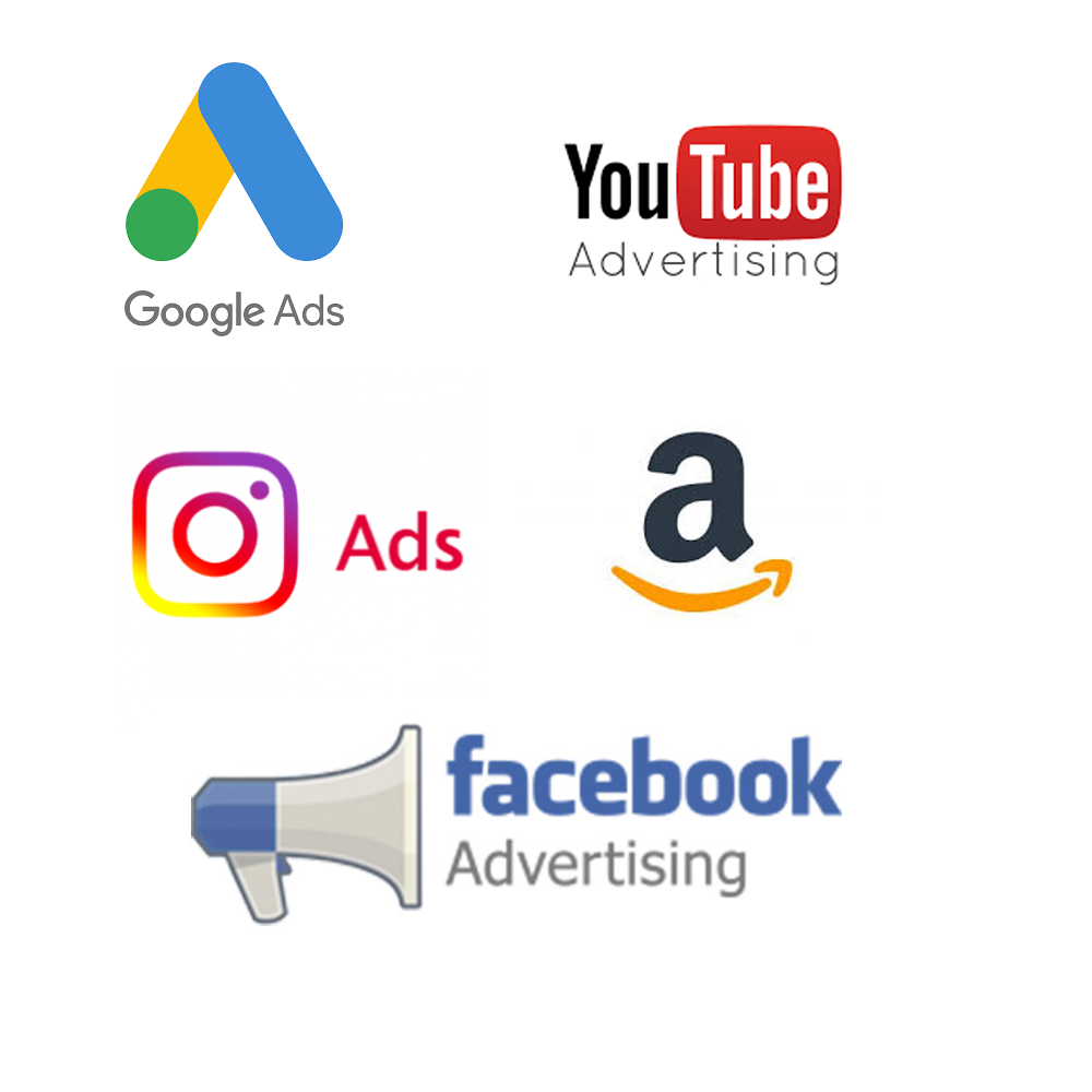 Google Ads, YouTube Ads, Instagram Ads, Amazon Ads and Facebook ads logos