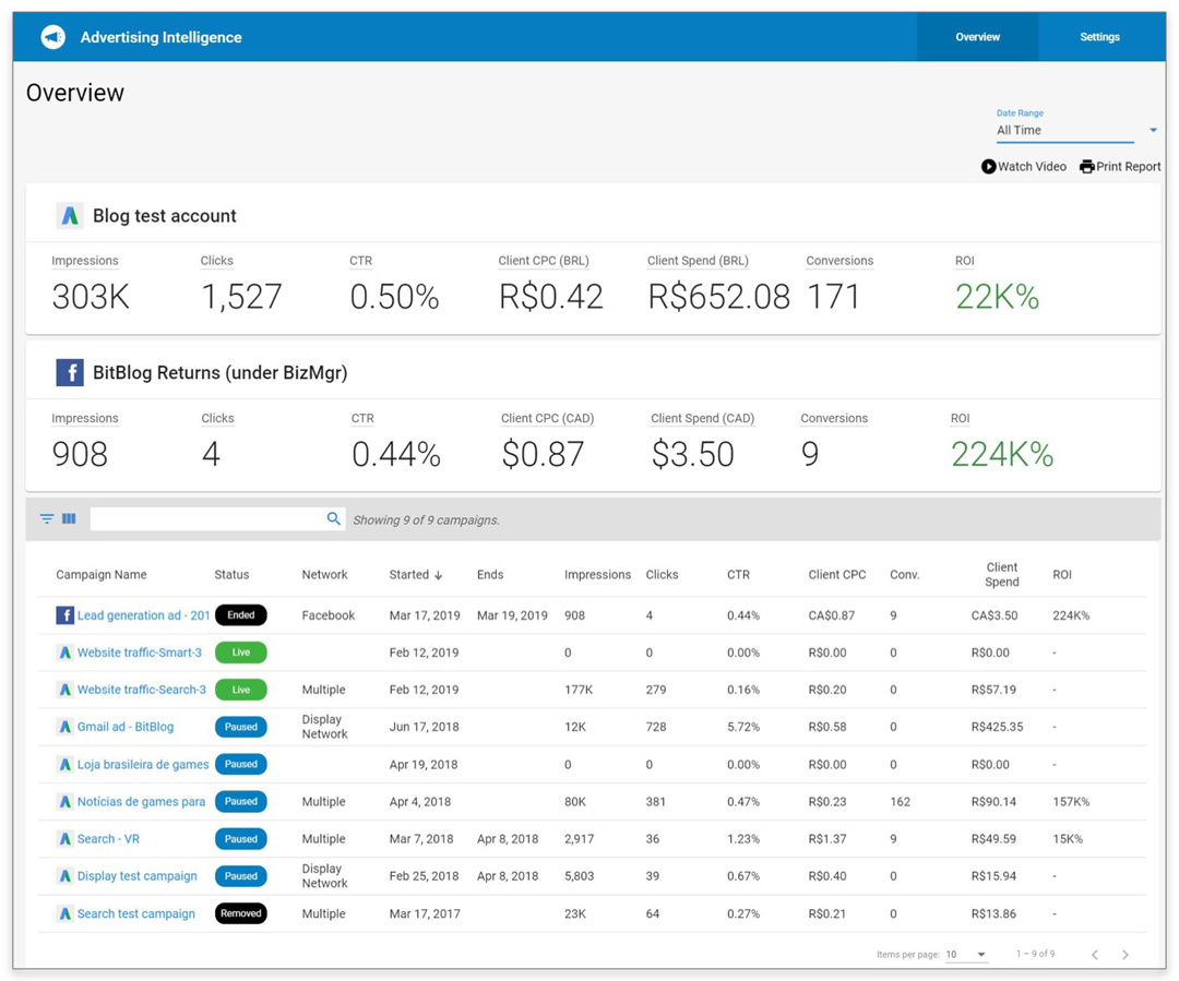 advertising intelligence screenshot - Google Ads results
