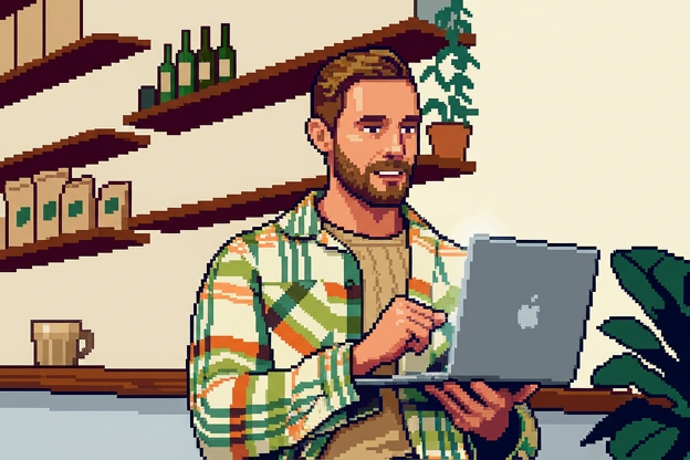 man with Apple laptop creating marketing tips to help grow his PA business