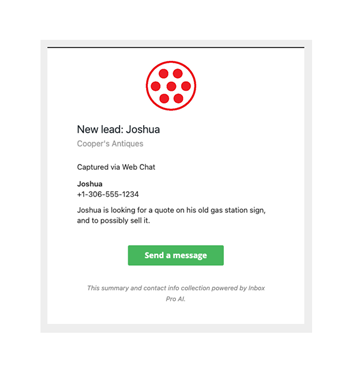 InBox Pro AI Assisted Chat Bot Email Notification