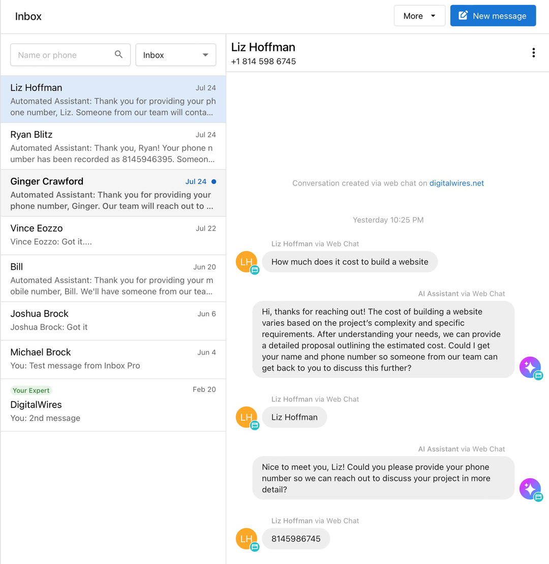 conversation in Inbox Pro dashboard
